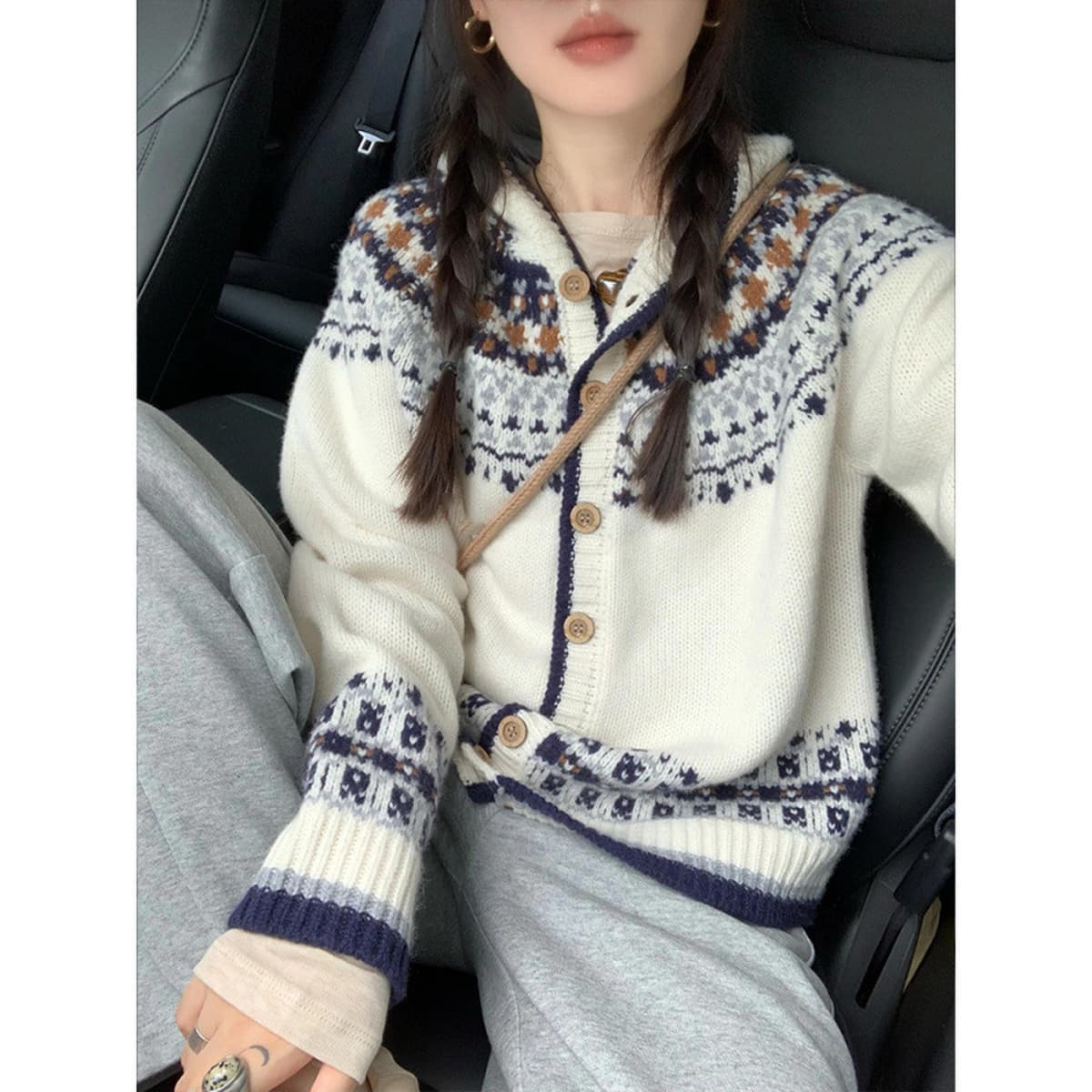 Женский кардиган KANING в стиле ретро Fair Isle с жаккардовым узором, мягкий вощеный свитер-жакет, новинка осени-зимы 2025...