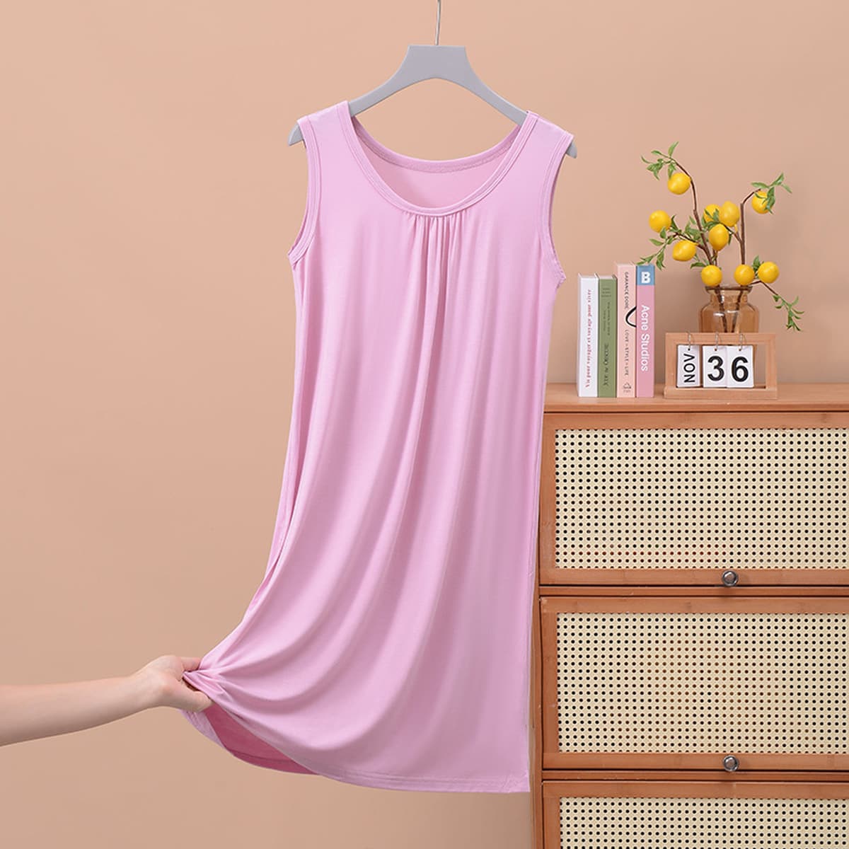 Модаль свободная складка без рукавов юбка средняя длинная ночная рубашка дома пижамы большого размера тонкое женское платье