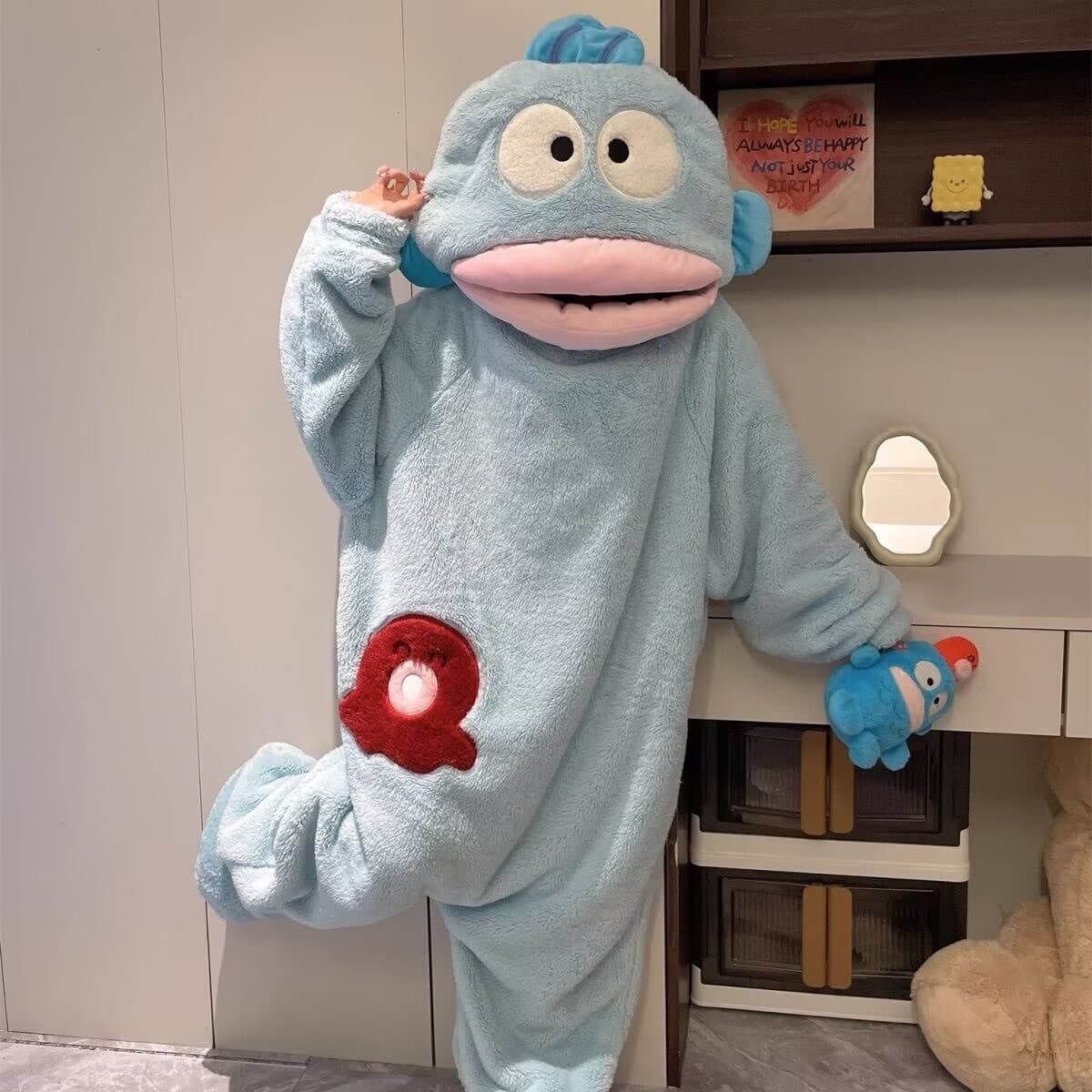 Hanton Ukly Fish Celyard Pyham Женский коралловый бархат утолщает теплая рыбка рот пижама зимой мультфильм смешная пара...