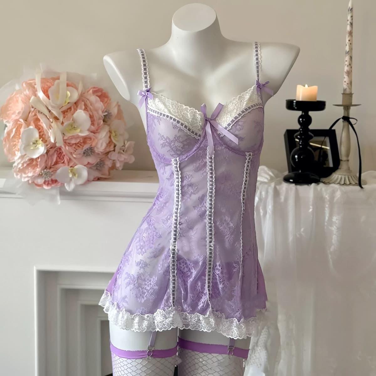 Rose Cloud Sexy Pure Desire Кружевная ночная рубашка с пуш-ап на косточках Женская ночная рубашка с прозрачными бретелями...
