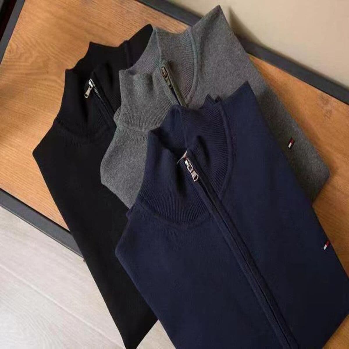 В наличии Внешняя торговля 23 Осень и зима Tommy Мужской кардиган Водолазка с вышивкой на молнии Свитер Пальто 1