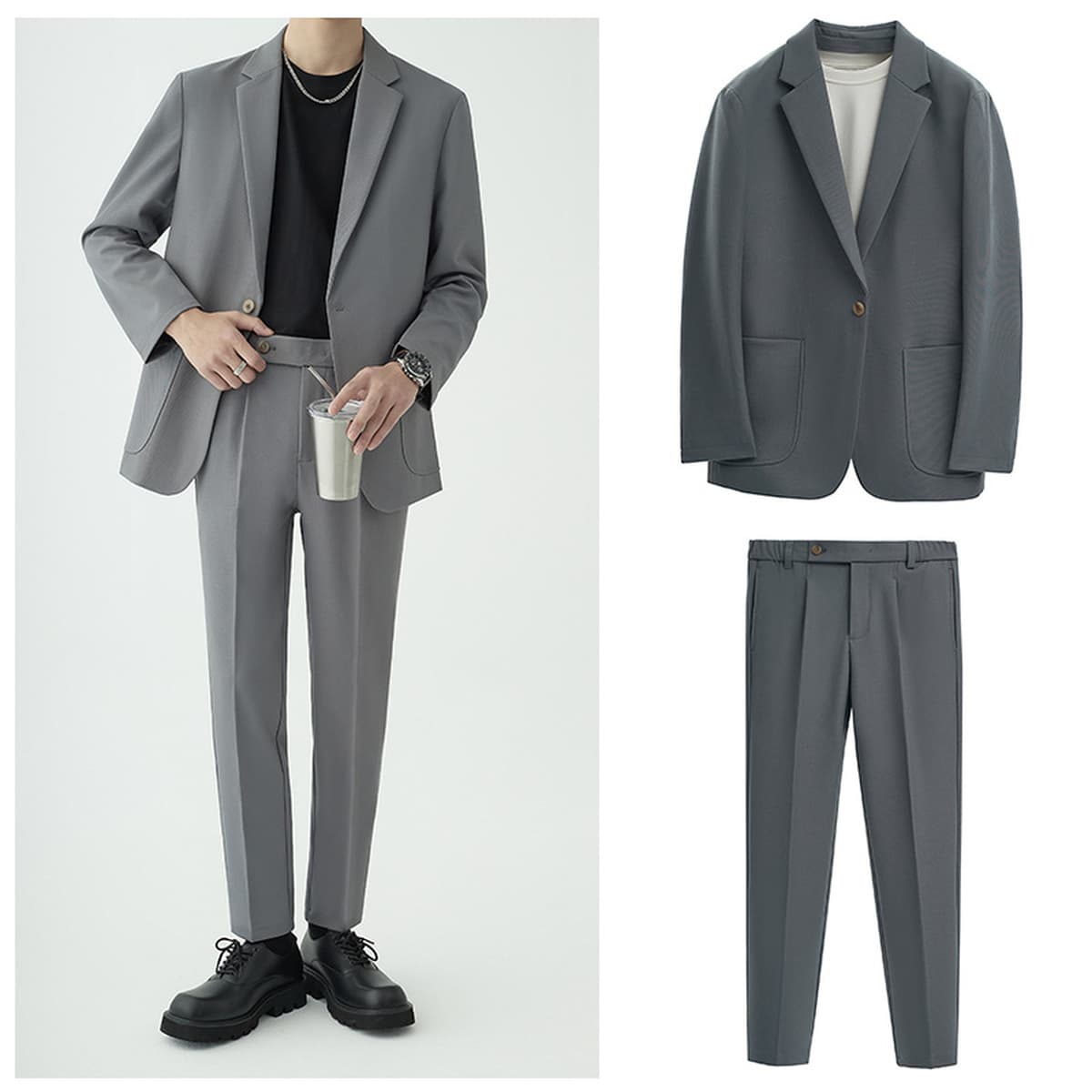 Повседневный мужской костюм, пиджак свободного кроя, стильный и элегантный в корейском стиле, новый весенне-осенний...