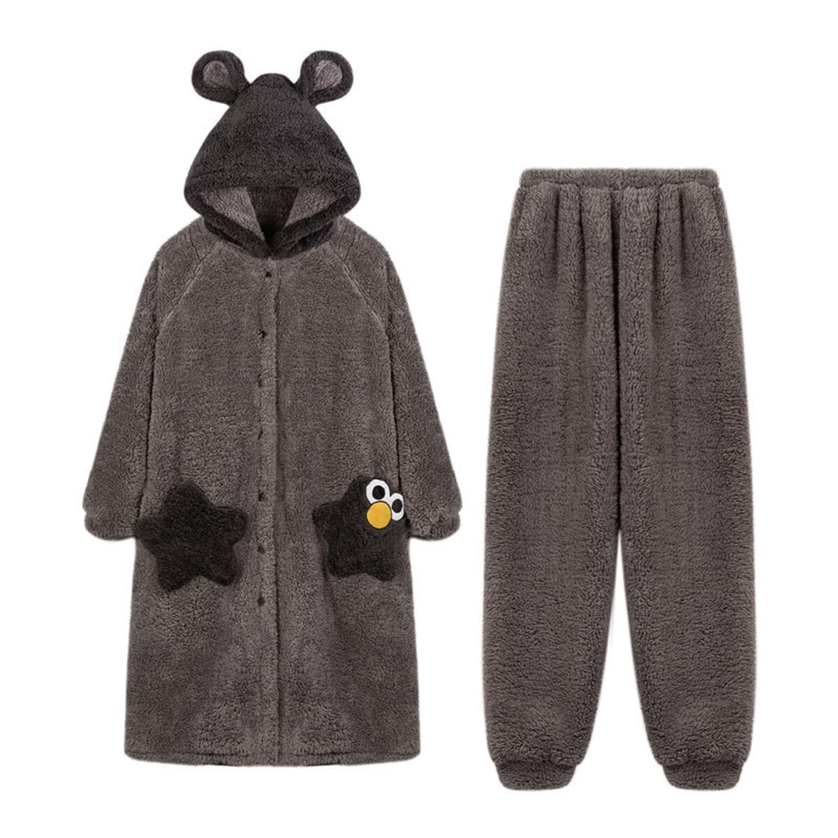 Caini Love Пижама женская зимняя Коралловая флисовая утолщенная длинная фланелевая ночная рубашка с капюшоном мужская парная...