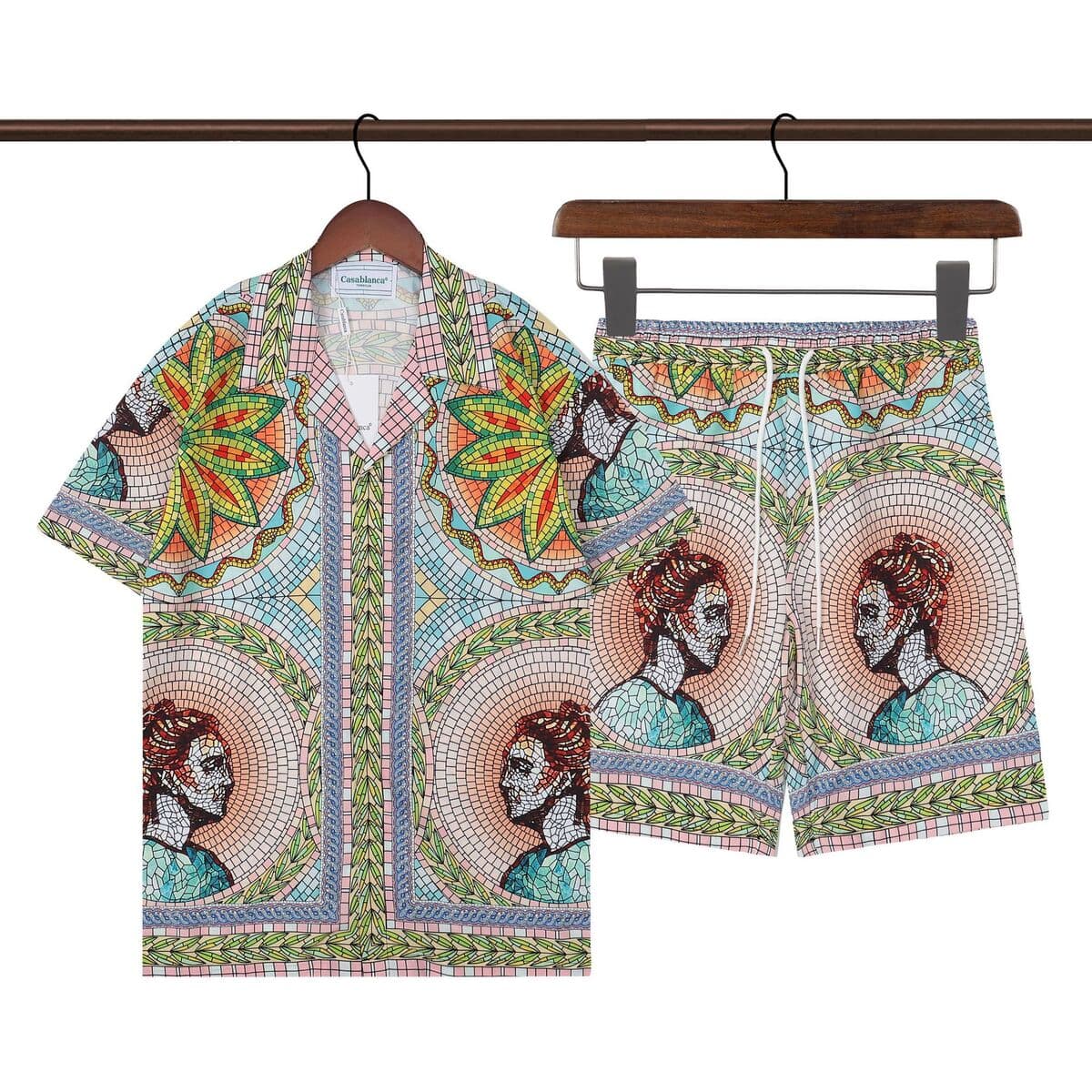 Casablanca Летняя тонкая мужская рубашка с короткими рукавами 2024 Ретро Хип-хоп пляжные брюки