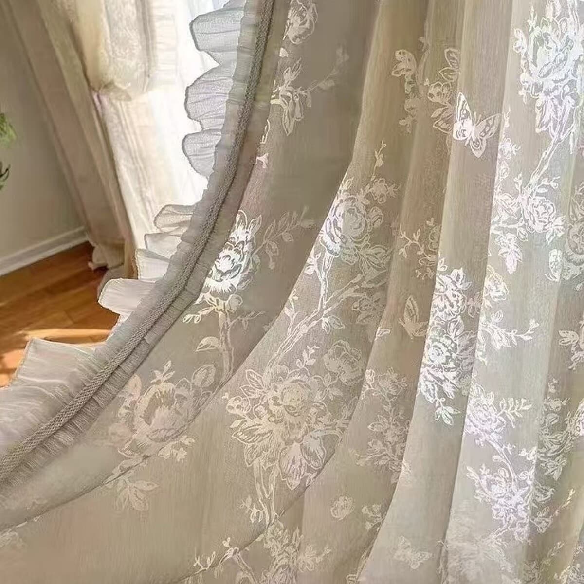 Винтажные шторы для эркера во французском стиле с цветочным и бабочковым узором, полупрозрачные занавески, романтический...