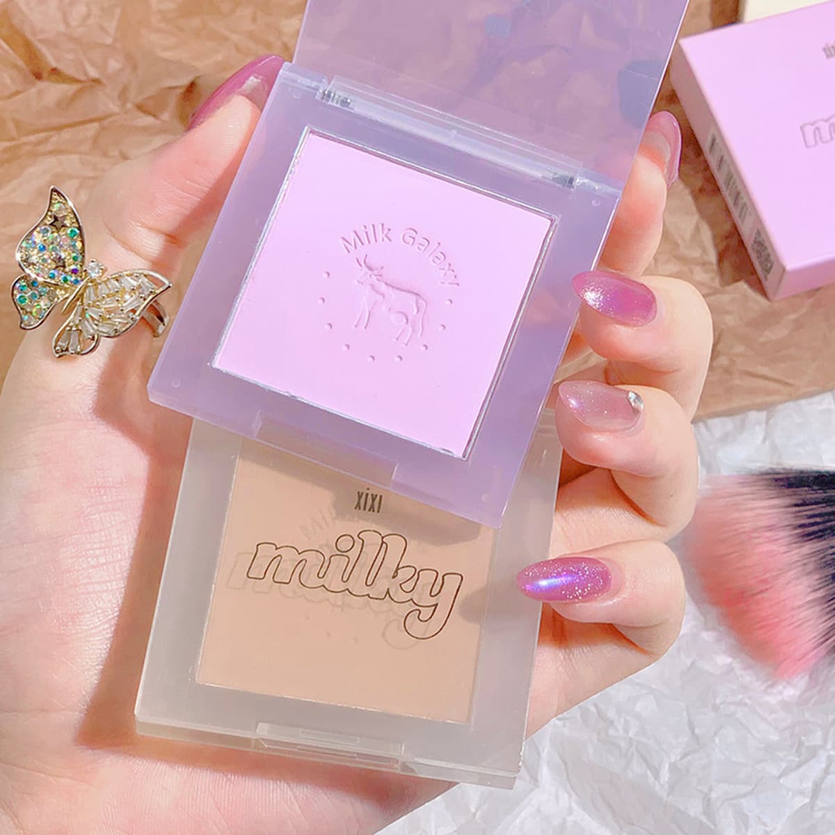 Xixi Milk Star River Мягкий туман румяна монохромный подбородок фиолетовая пластина матовая жизнеспособность маленький...