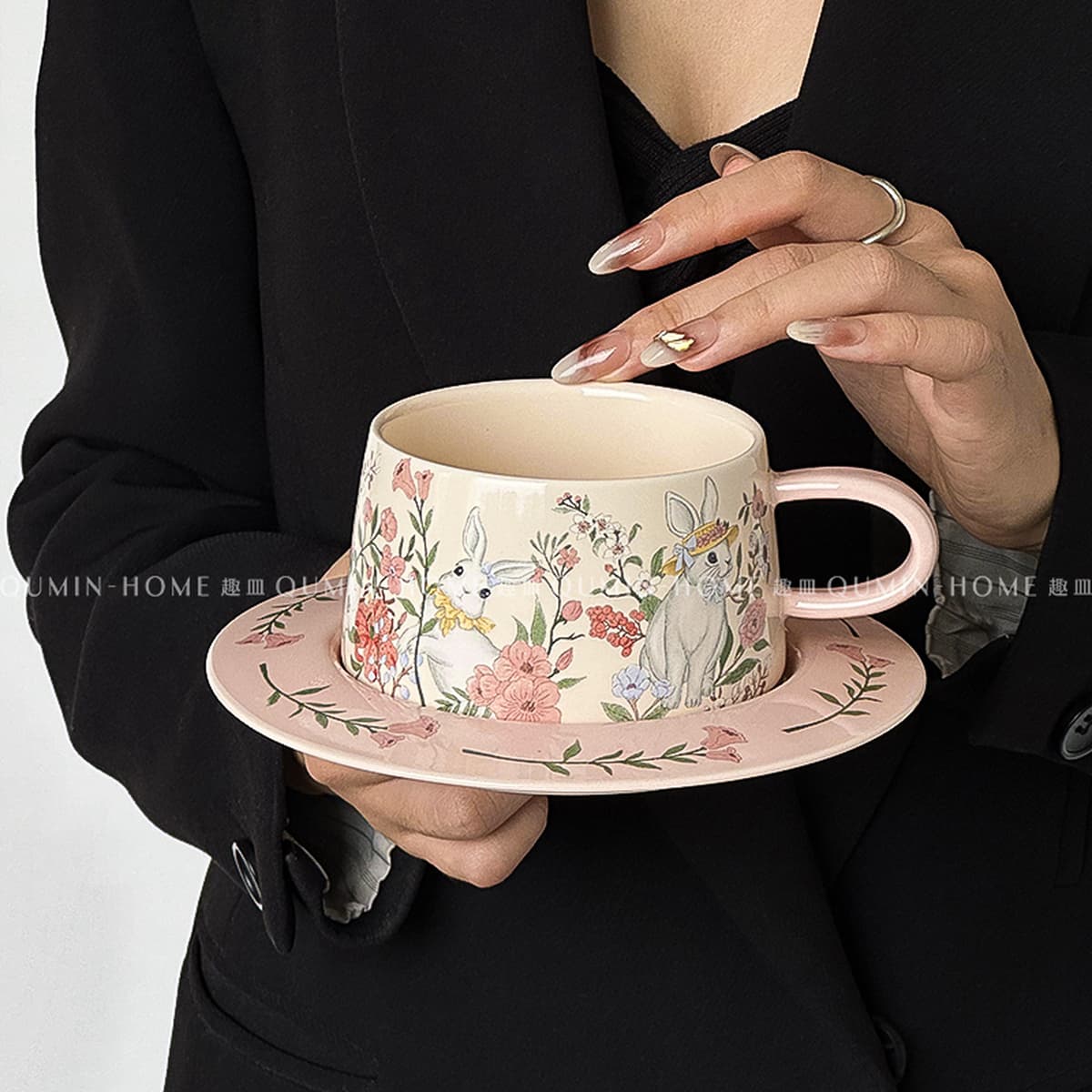 Рифма Rins милый цветочный кролик Кофейная чашка Блюдо Набор с высоким значением для девочек новогодний подарок...