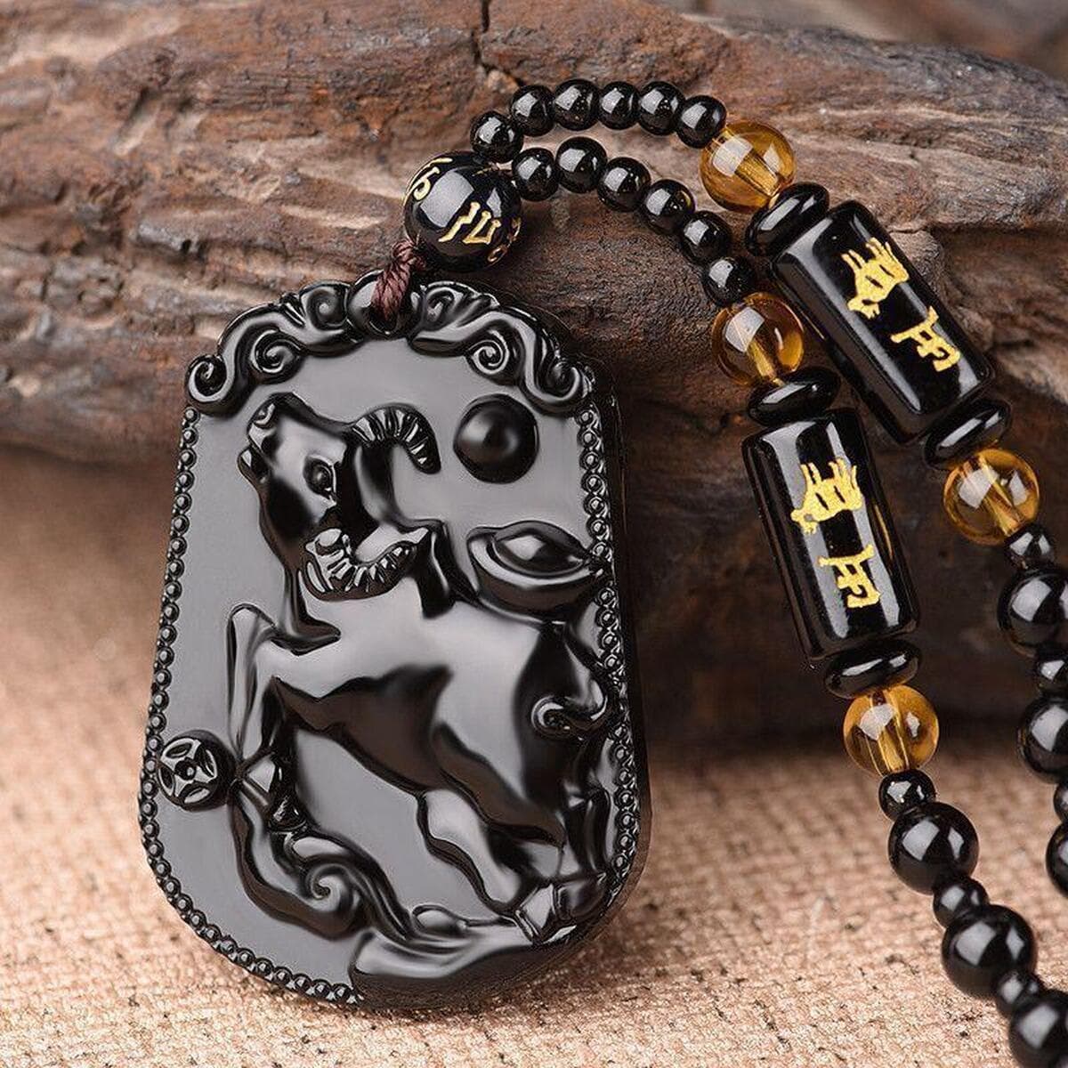 Черное стекло, высококачественный кулон с изображением знака зодиака, имитация обсидиана, мужское модное ожерелье, подарок,...