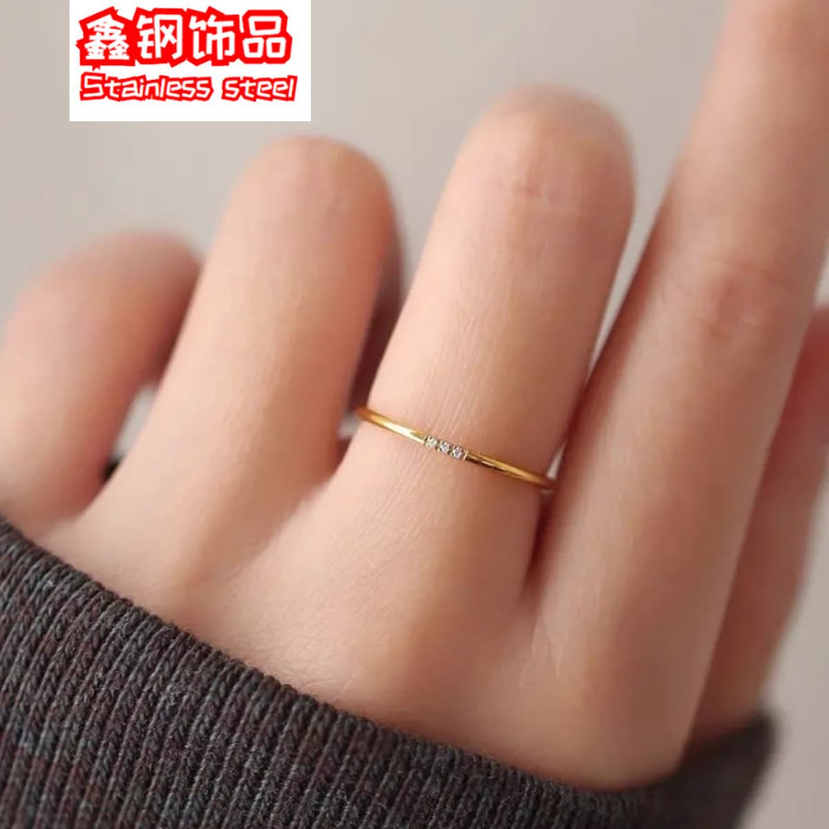 Кольцо в корейском стиле из титановой стали 18k с тремя камнями для женщин, не тускнеющее, гладкое, из нержавеющей стали,...