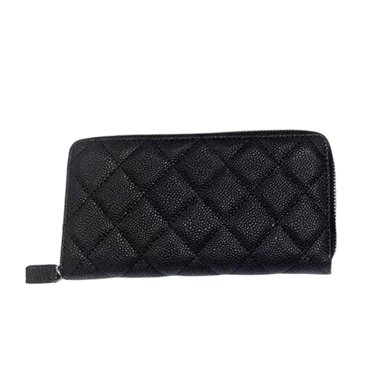 Кошелек Chanel женский стеганый, длинный, цвет «кавайар», на молнии, с отделениями для визиток и кредитных карт, из овчины с...