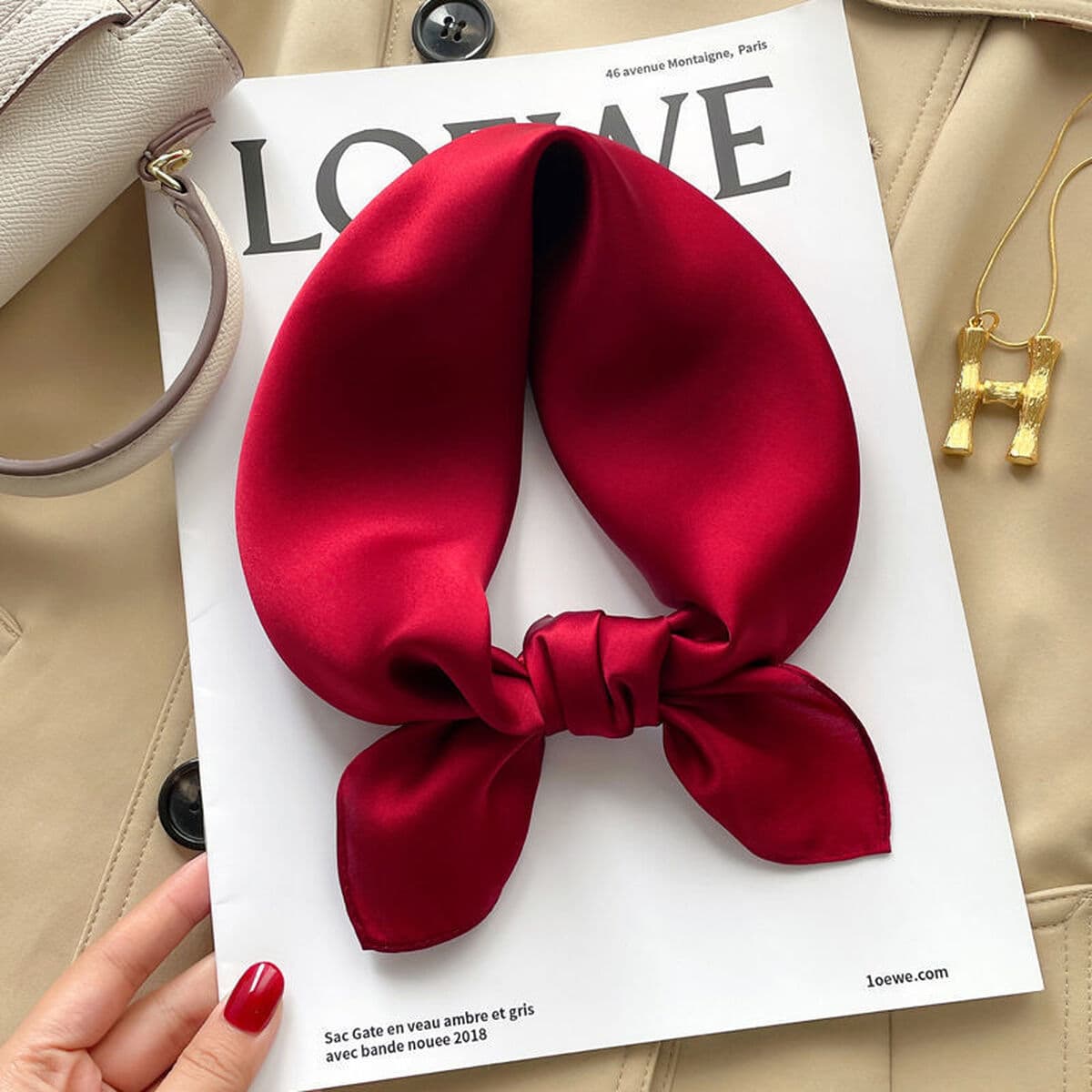 Шелковый платок HaoHao однотонный, маленький квадратный, из тутового шелка, женский шарф на шею, с 3 бантом-лентой, в...