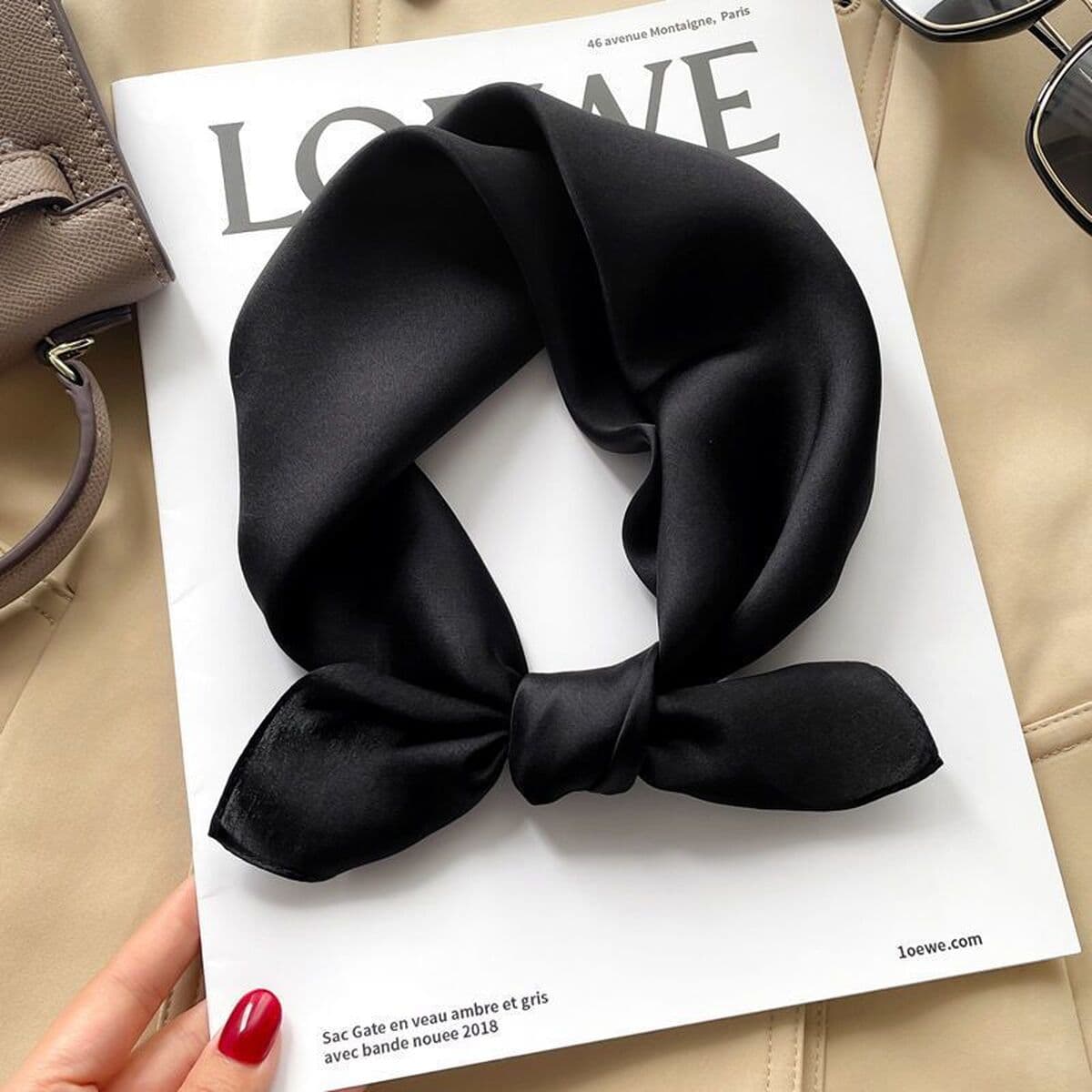 Шелковый платок HaoHao однотонный, маленький квадратный, из тутового шелка, женский шарф на шею, с 3 бантом-лентой, в...