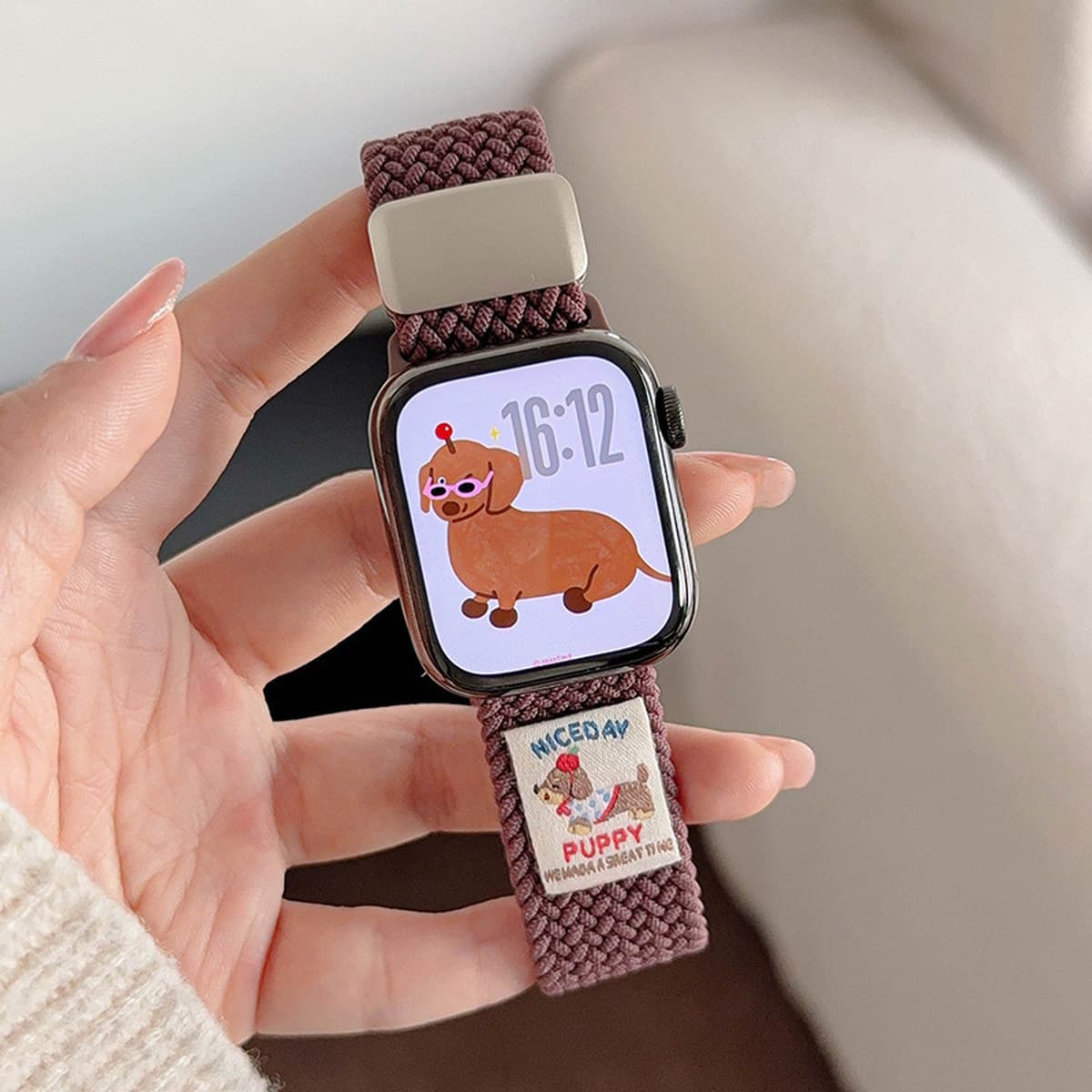 Ремешок для Apple Watch S10, iWatch 11, Apple Watch 9, магнитный, нейлоновый, спортивный, с рисунком таксы