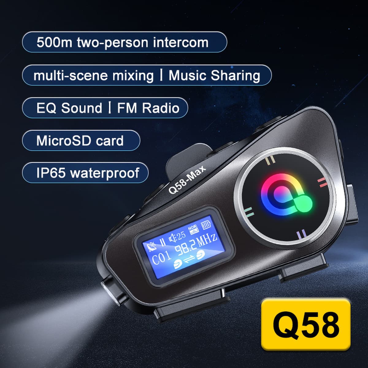 Q58MAX кросс-граничный специальный шлем Bluetooth-гарнитура MP3 микширование музыки обмен LCD-экран FM-интерком...