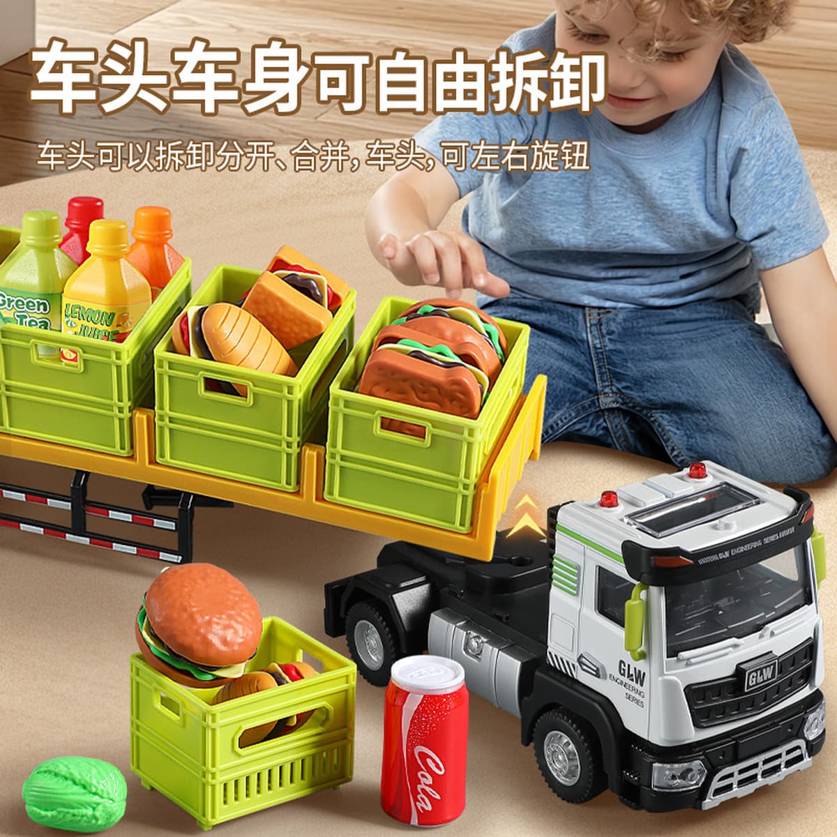 Игрушечный грузовик Alloy Transporter Big Truck, детский набор машинок с откатным механизмом, звуком и светом, для хранения,...