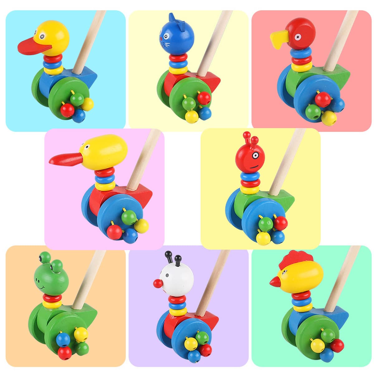 Деревянная каталка для малышей 1-3 лет, с одной ручкой, разборная, портативная детская игрушка, легко удерживать и...