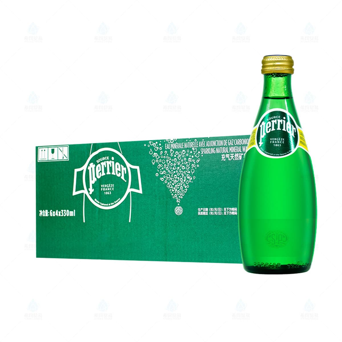 Французская импортная вода Perrier, 330 мл * 24 бутылки, газированная природная минеральная вода Perrier.