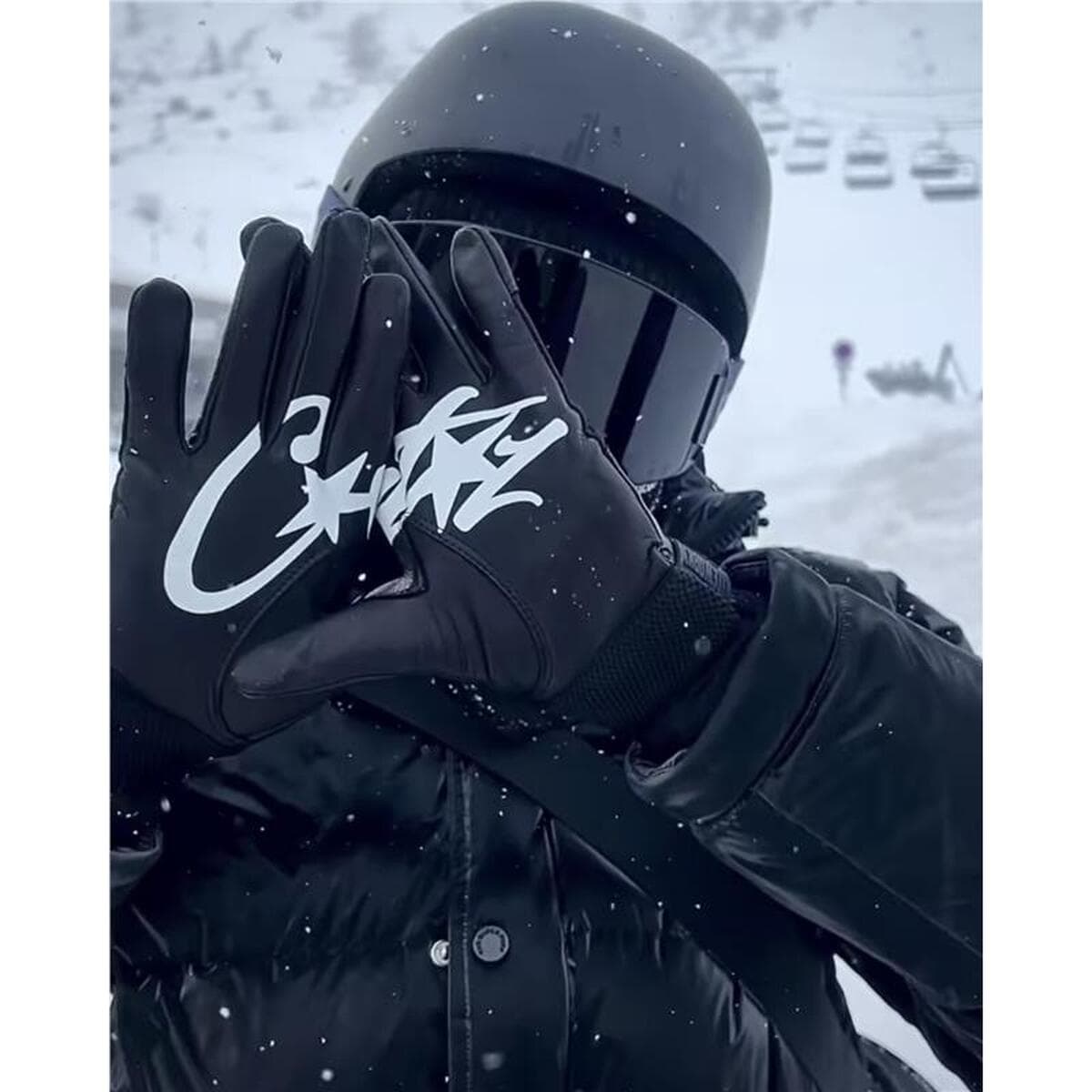 Corteiz кожаные перчатки для езды на мотоцикле теплые гоночные лыжи перчатки для регулировки липучки