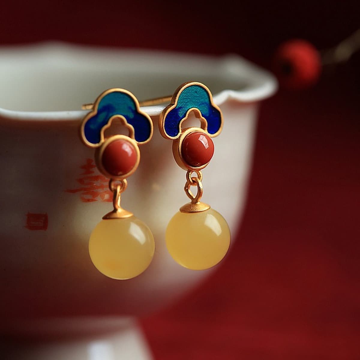 Серьги Ruyi из стерлингового серебра 925 пробы, универсальные эмалированные серьги в китайском стиле, ретро-серьги, кольцо,...