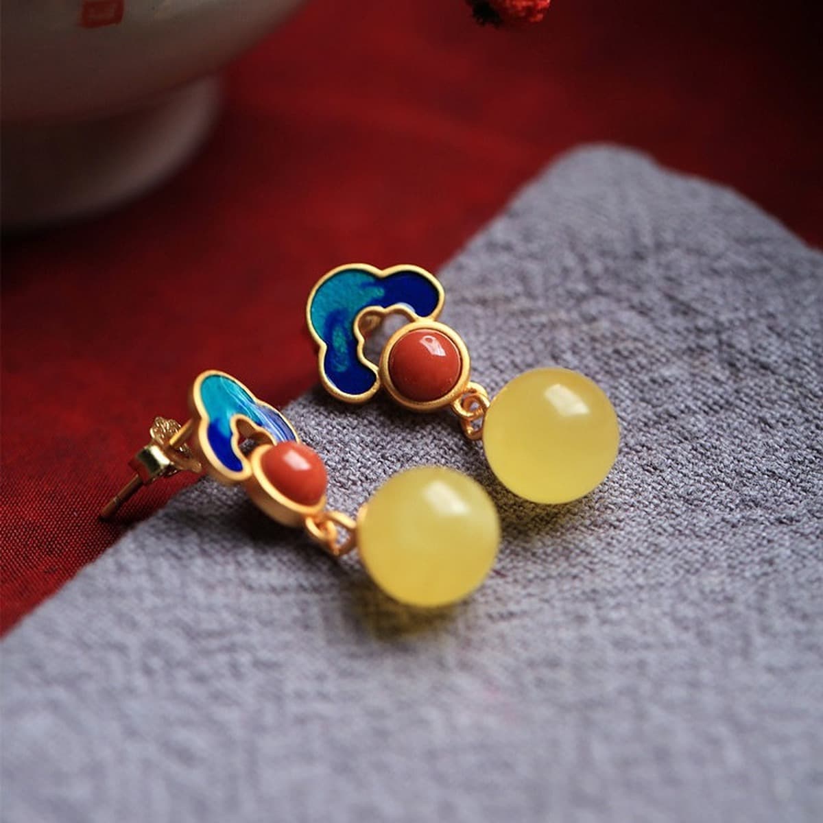 Серьги Ruyi из стерлингового серебра 925 пробы, универсальные эмалированные серьги в китайском стиле, ретро-серьги, кольцо,...