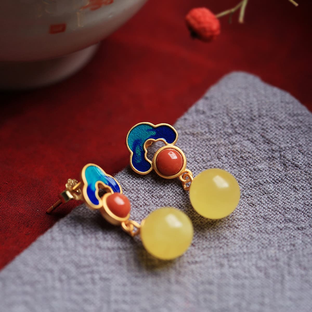 Серьги Ruyi из стерлингового серебра 925 пробы, универсальные эмалированные серьги в китайском стиле, ретро-серьги, кольцо,...