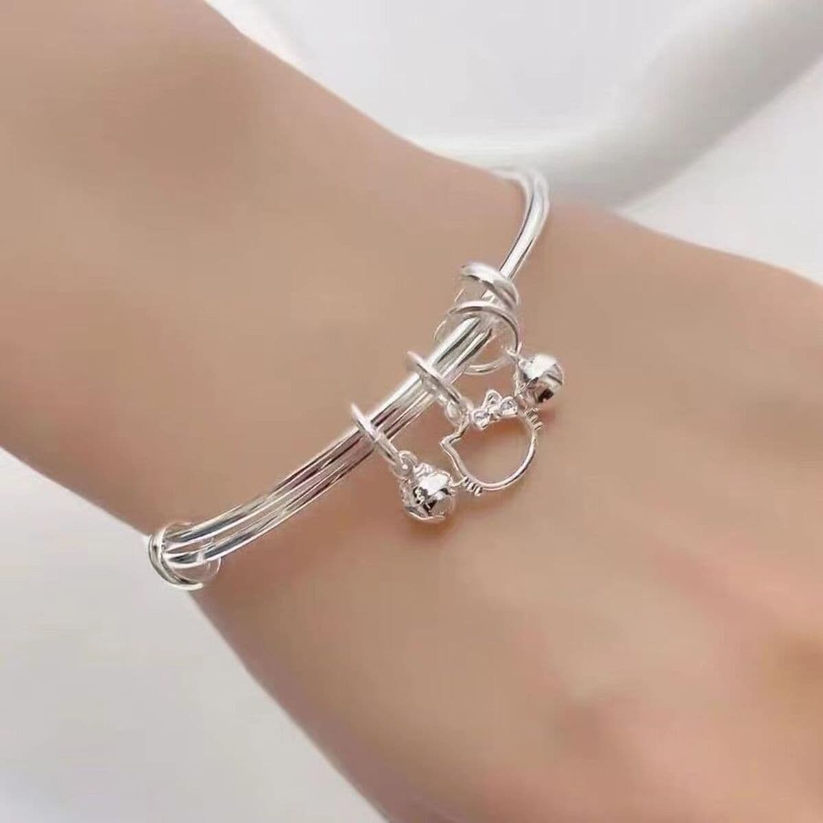 Новый KT кошачий колокольчик простой Универсальный кулон Hello Kitty двухтактный браслет для подруги Подарочный браслет для...