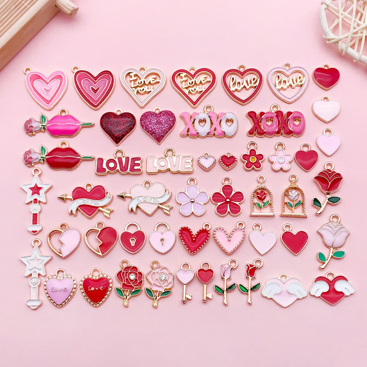 Кулон-подвеска для ожерелья DIY в форме сердца с розой и надписью LOVE, цвет розовый, ко Дню святого Валентина, аксессуары...